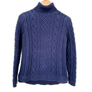 Lands’ End turtleneck sweater with  long sleeves, fitted, cable knit cotton